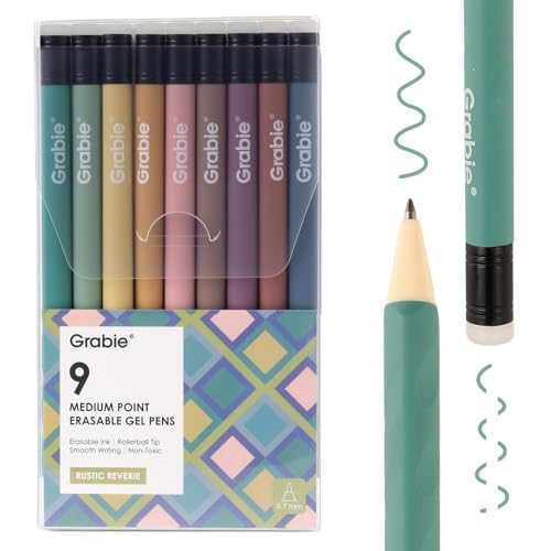 Grabie Erasable Gel Pens, Medium Point 0.7 mm Erasable Pens, Make Mistakes Disappear for Drawing Writing Planner, Pack of 9 Assorted Colors(Rustic Reverie) | Amazon (US)