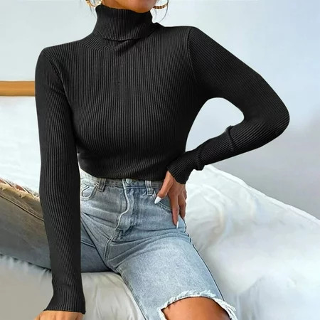 Bnwani Turtleneck Sweaters for Women Long Sleeve Knit Solid Color Turtleneck Black Sweater for Women Size S(US:4) | Walmart (US)