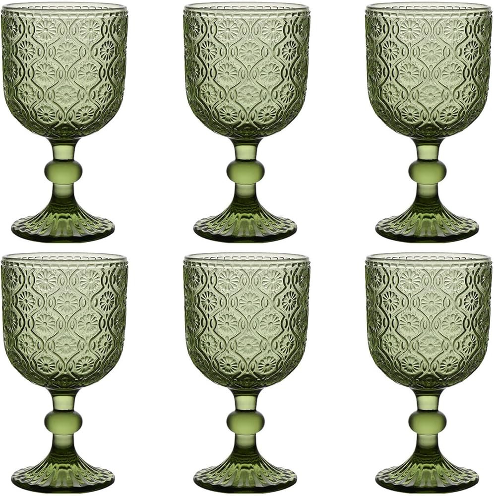 Green Glasses Drinking Wine Water Goblets Glassware set of 6 Vintage Stemware 12 Ounces for Weddi... | Amazon (US)