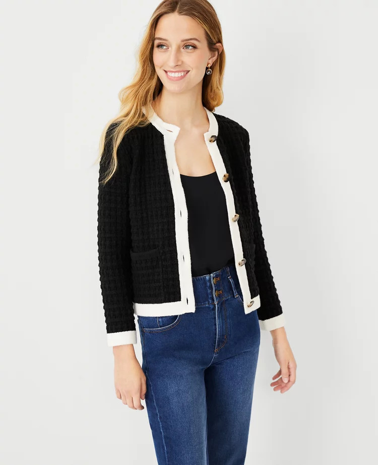 Geo Stitch Sweater Jacket | Ann Taylor (US)