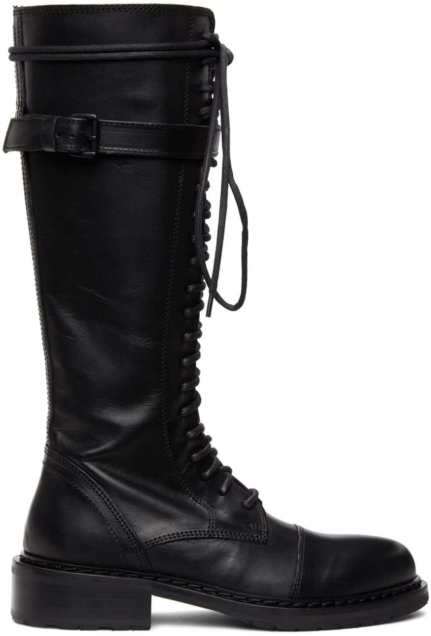 Black Leather Lace-Up Boots | SSENSE