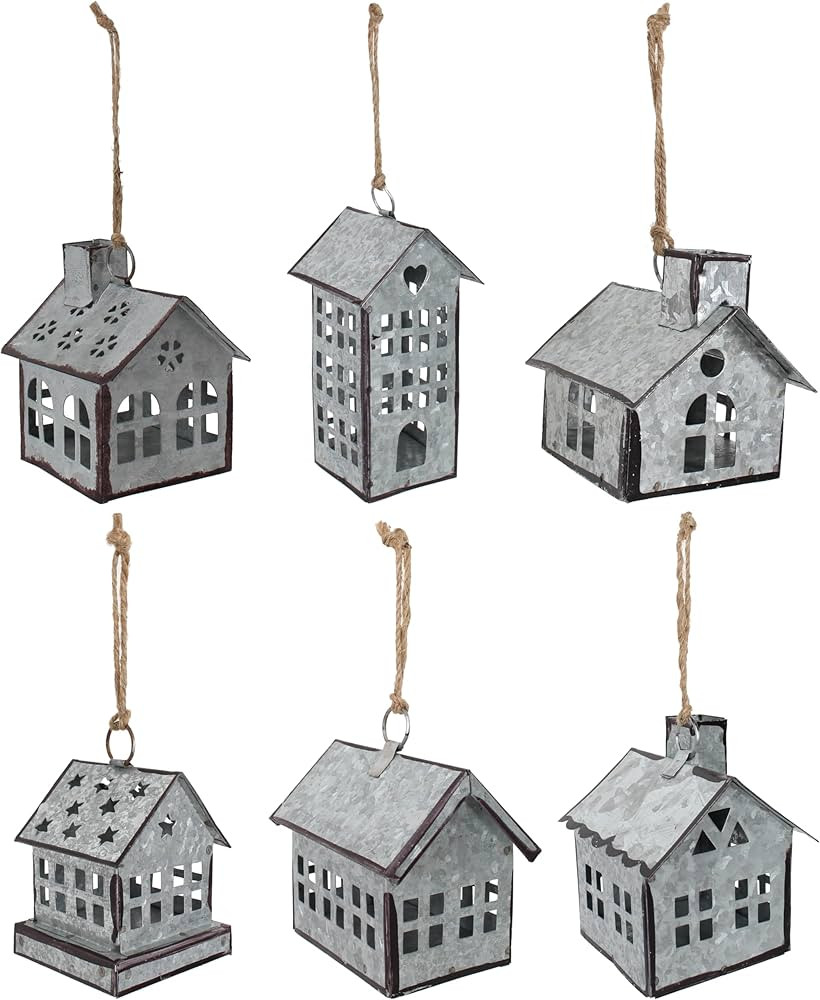 Set of 6 Pieces Assorted Christmas Ornament, Village Houses, Farmhouse Decor, Tin Houses Galvaniz... | Amazon (US)