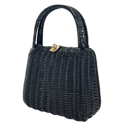 Vintage 1960s Black Wicker Handbag Purse Structured Brass Closure Chic Timeless  | eBay | eBay US