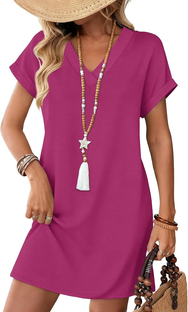 WIHOLL Summer Dresses for Women Casual Tshirt Dress Midi Dresses Fashion Beach Vacation Clothes | Amazon (US)