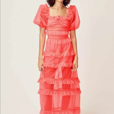 For Love & Lemons Neon Coral Vixen Maxi Dress $250 | eBay AU