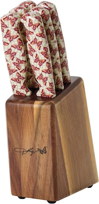 Dolly Parton 7-Piece Steak Knife Set with Pink Handles and Acacia Block for Storage | Amazon (US)