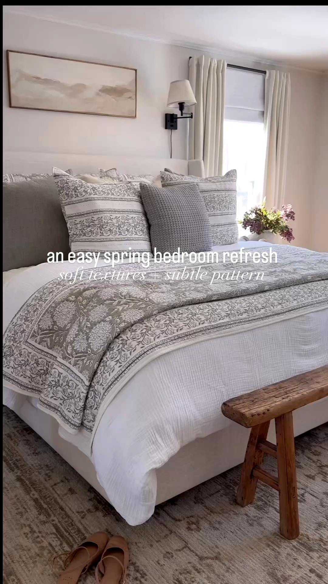 I wanted to go with a pattern for spring from @levtexhome and the colors in this quilt are so beautiful and soft and subtle, and has that patterned look I was going for. I paired it with the most beautiful soft and stretchy cream quilt. I love how they both look together And now our bedroom is ready for spring!  

#LTKHome