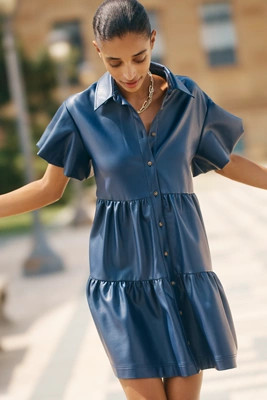The Bettina Faux-Leather Mini Shirt Dress by Maeve | Anthropologie (US)