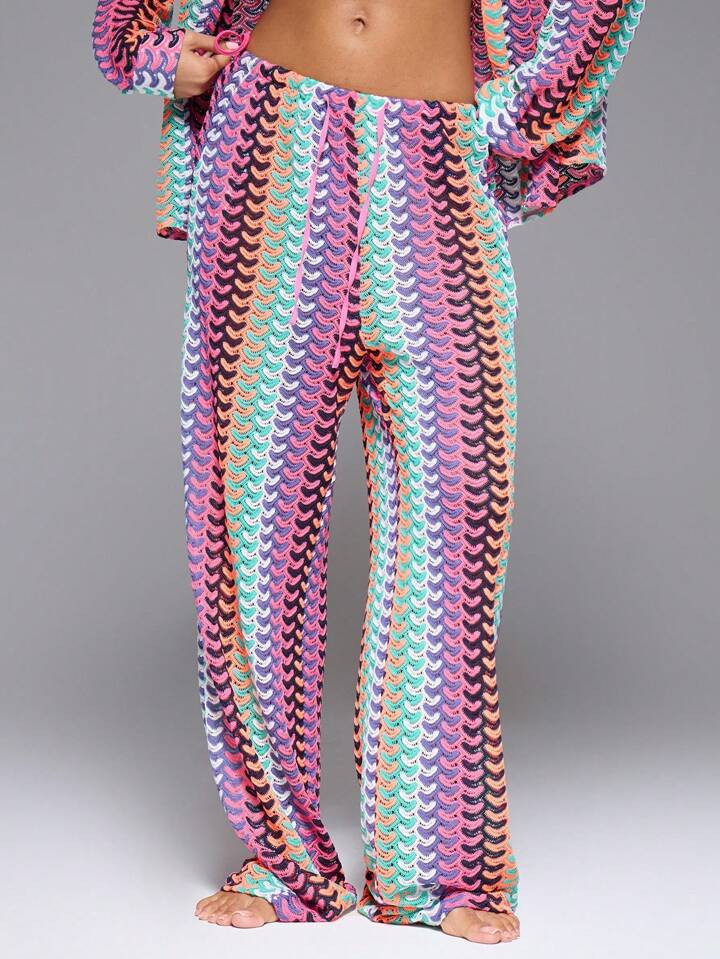 Musera Resort High Rise Tie Waist Patterned Cover Up Trousers Boho Ibiza Cute Sexy Vacation Summe... | SHEIN