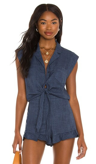 Tie Front Top in Denim | Revolve Clothing (Global)
