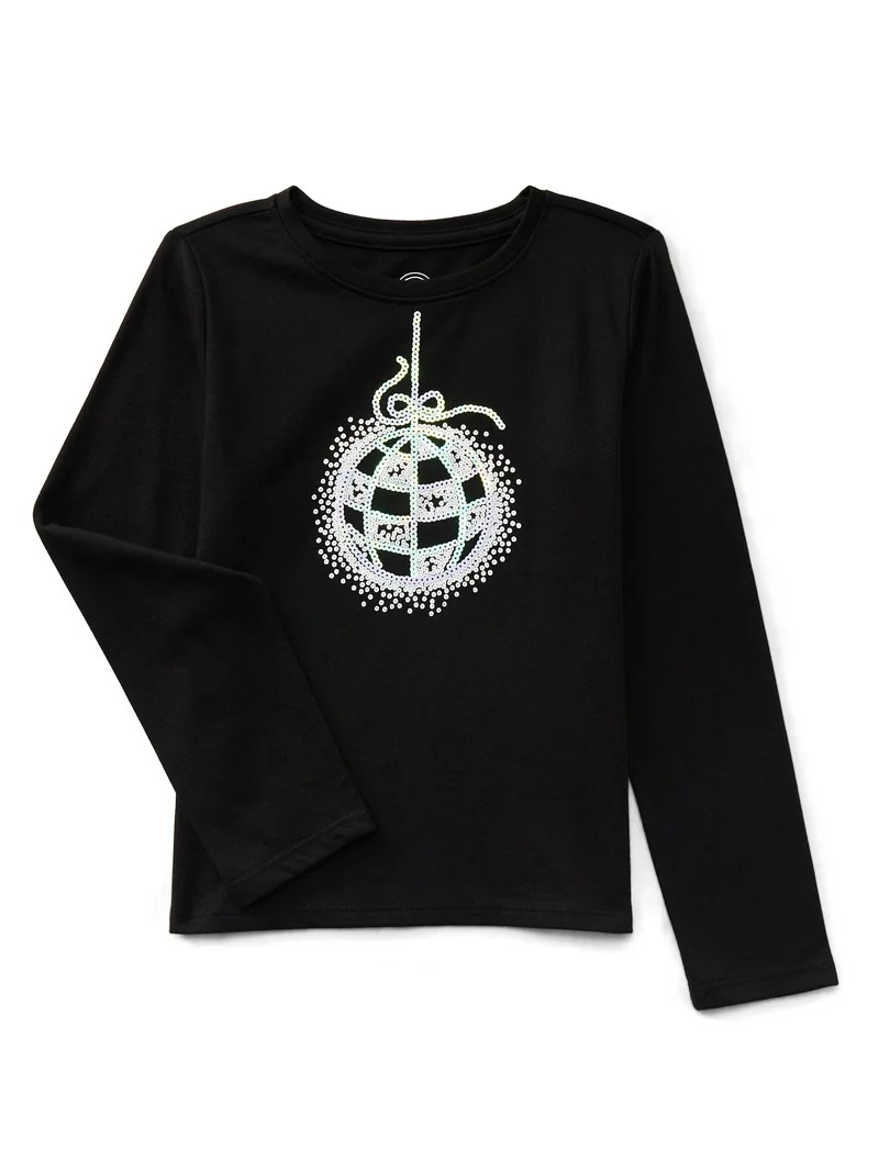 Wonder Nation Girls Embellished Tee with Long Sleeves, Sizes 4-18 & Plus | Walmart (US)
