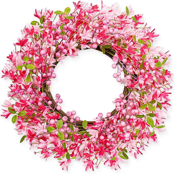 Valentine's Day Wreath 22 Inch Valentines Day Wreaths for Front Door Pink Floral Wreath with Pink... | Amazon (US)
