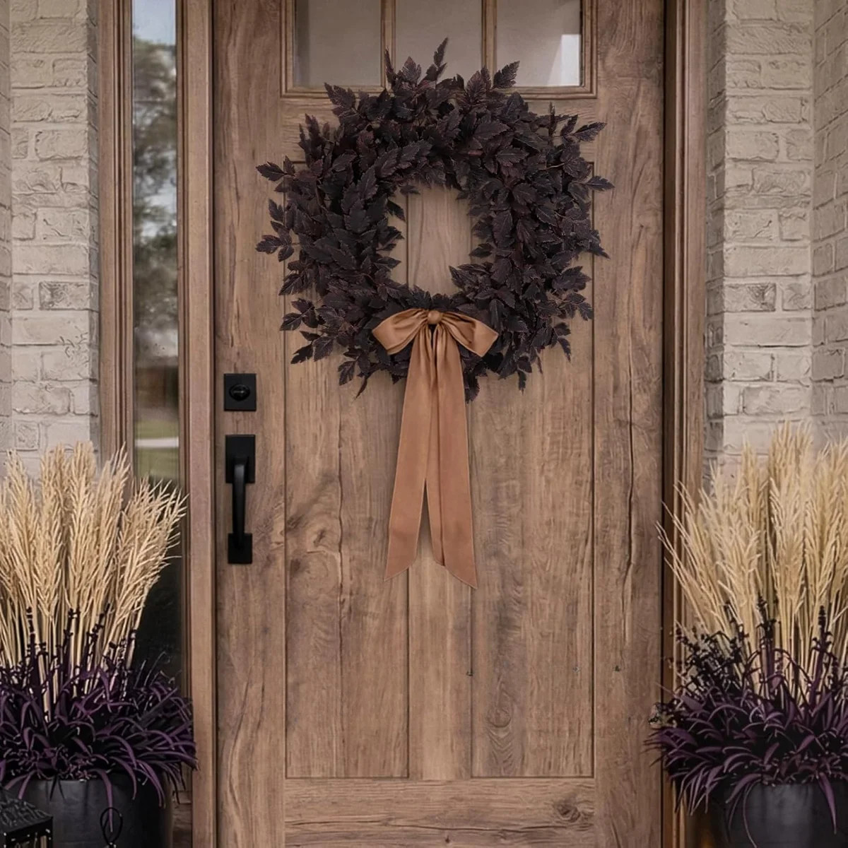 24 Inch Artificial Dark Purple Foliage Wreath, Gothic Autumn Leaf Wreath for Front Door Wall Hall... | Wayfair North America