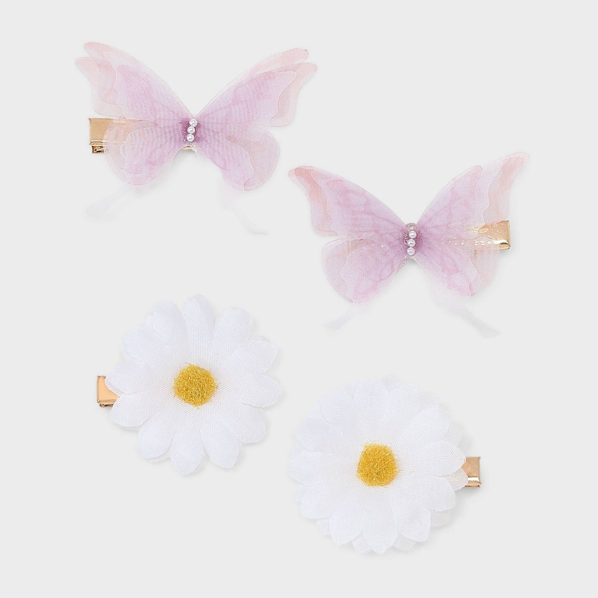 Daisy and Pearl Butterfly Hair Clip Set 4pc - Wild Fable™ Pink/White | Target