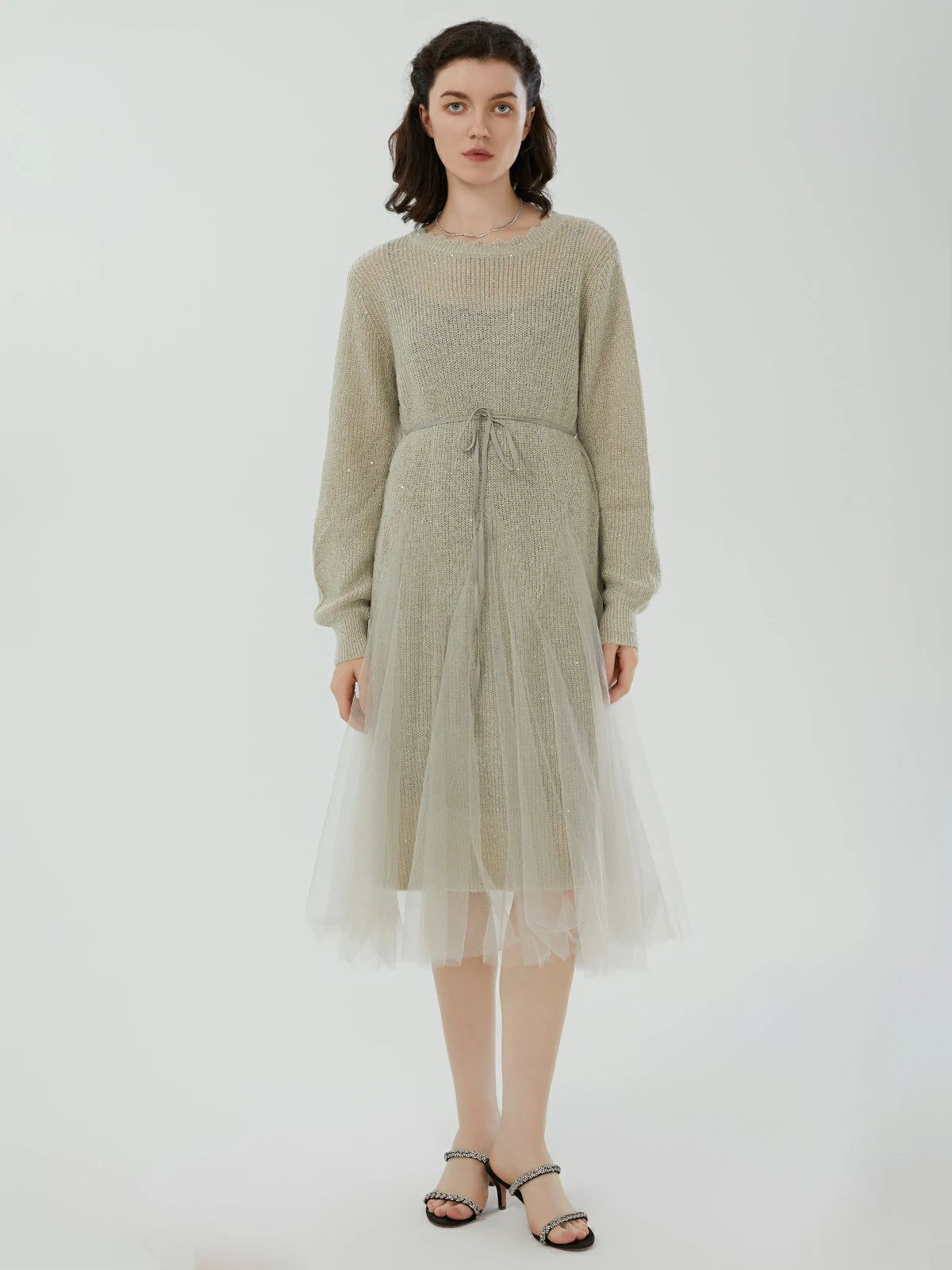 A-line Mesh Knit Two-Piece Dress | SDEER
