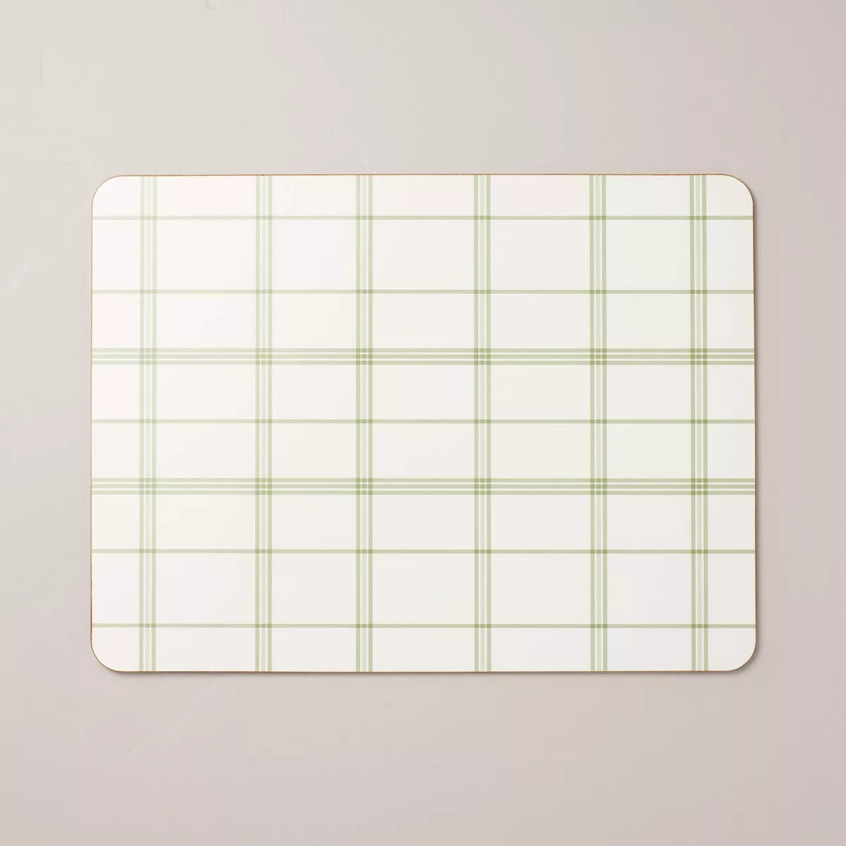 Tri-Stripe Plaid Wipeable Corkboard Placemat Light Green/Cream - Hearth & Hand™ with Magnolia | Target