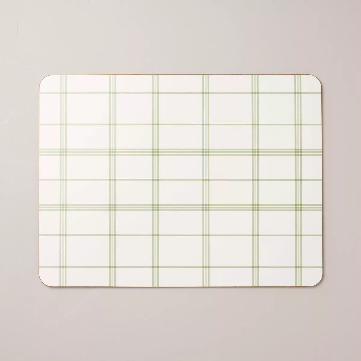 Tri-Stripe Plaid Wipeable Corkboard Placemat Light Green/Cream - Hearth & Hand™ with Magnolia | Target