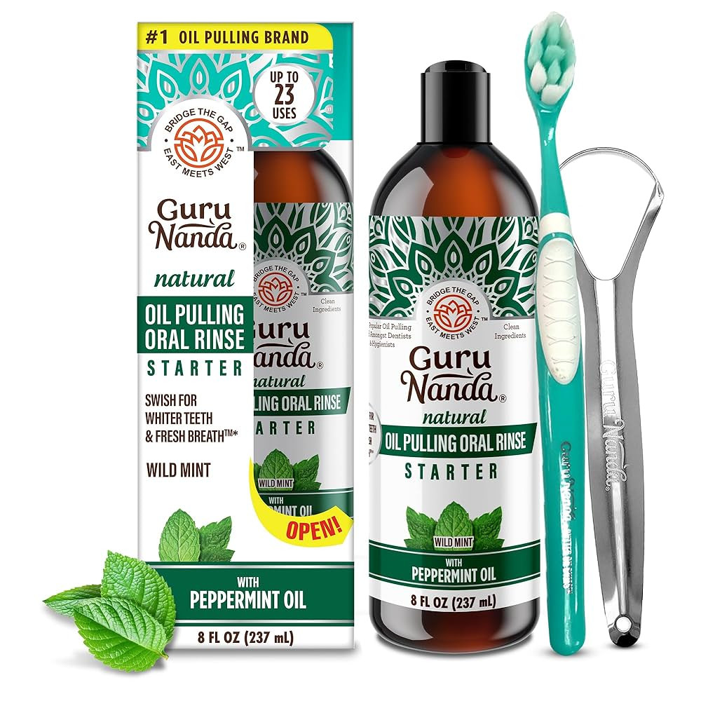 GuruNanda Starter Pulling Oil Mouthwash for Natural Teeth Whitening, Coconut and Peppermint Oil f... | Amazon (US)