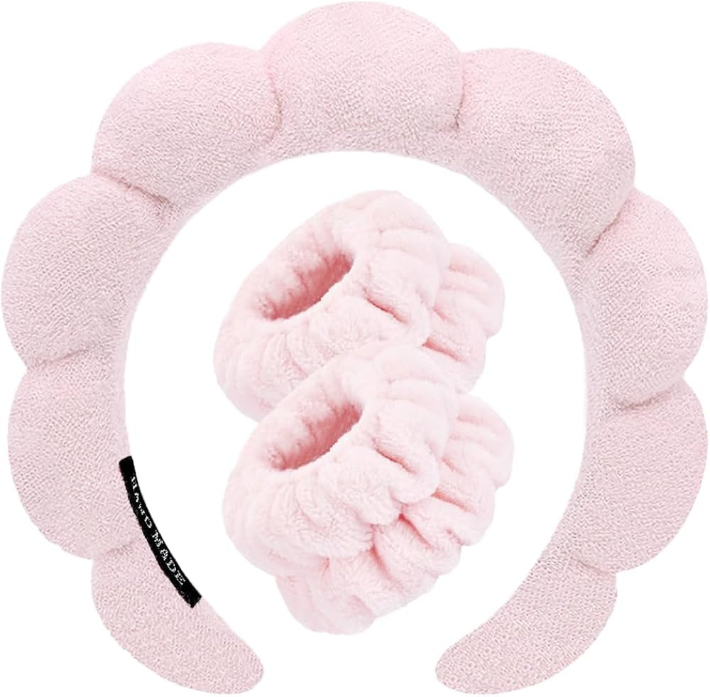 Spa Headbands for Washing Face Wristband Set Sponge Makeup Skincare Headband Wrist Towels Bubble ... | Amazon (US)