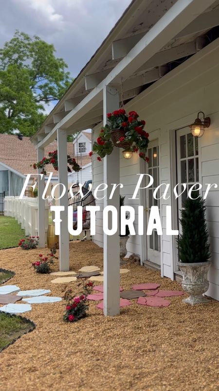 The flower paver tutorial! 🌸 these flowers are more abstract because I couldn’t find round pavers, but that’s okay! I like it! Make sure you flatten the ground before setting them in place. I also put a weed barrier underneath to keep weeds from popping in between the pavers. I used 1 paver in the center and 5-6 as the petals with the pointing side facing the center paver. I also have a little half flower to be extra! Of course you can paint them whatever color you’d like! Filled in between with pea gravel. I can send you the link for the exact pavers I used! Just comment pavers 🌸

#LTKVideo #LTKhome #LTKSeasonal