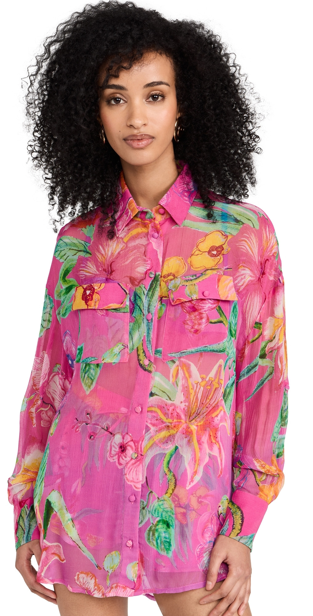 ROCOCO SAND Megan Long Sleeve Shirt Pink Floral M | Shopbop