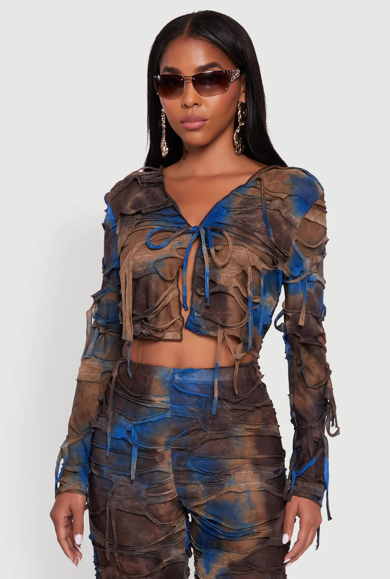 Tie Dye Slashed Tie Front Top | Rainbow Shops