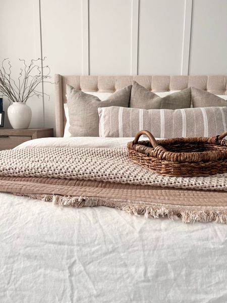 Neutral bedding. Bedroom decor. Bedding. White wedding. Tufted bed frame. Accent pillows. Throw pillows. Throw blanket  

#LTKhome #LTKstyletip #LTKFind