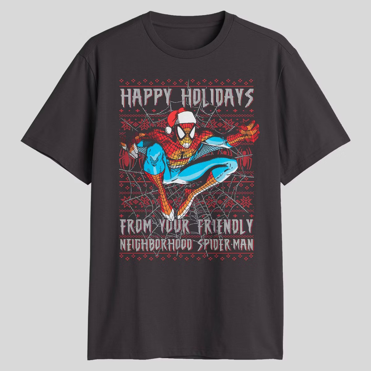 Men's Marvel Spiderman Holiday Graphic T-Shirt - Charcoal Gray | Target