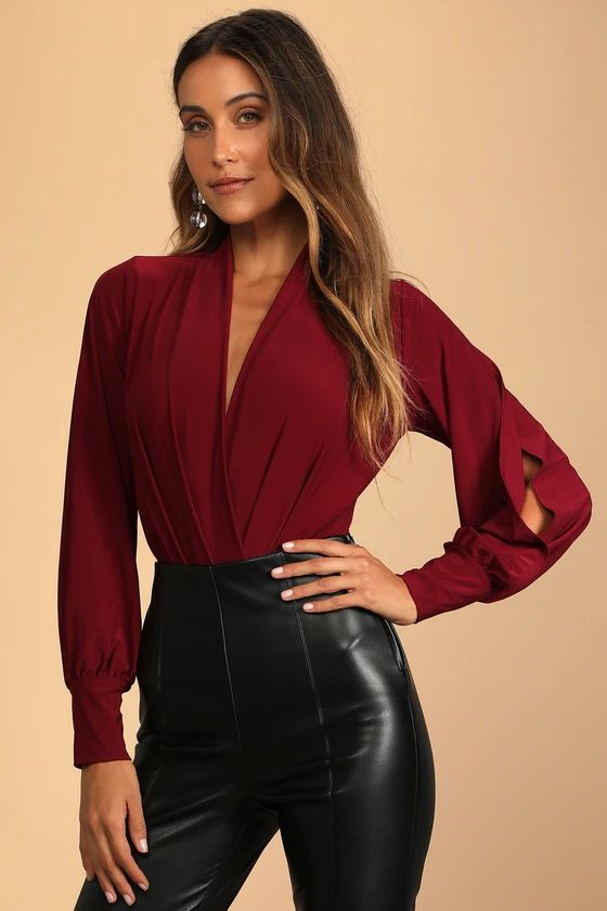 Friday Feeling Burgundy Long Sleeve Bodysuit | Lulus (US)