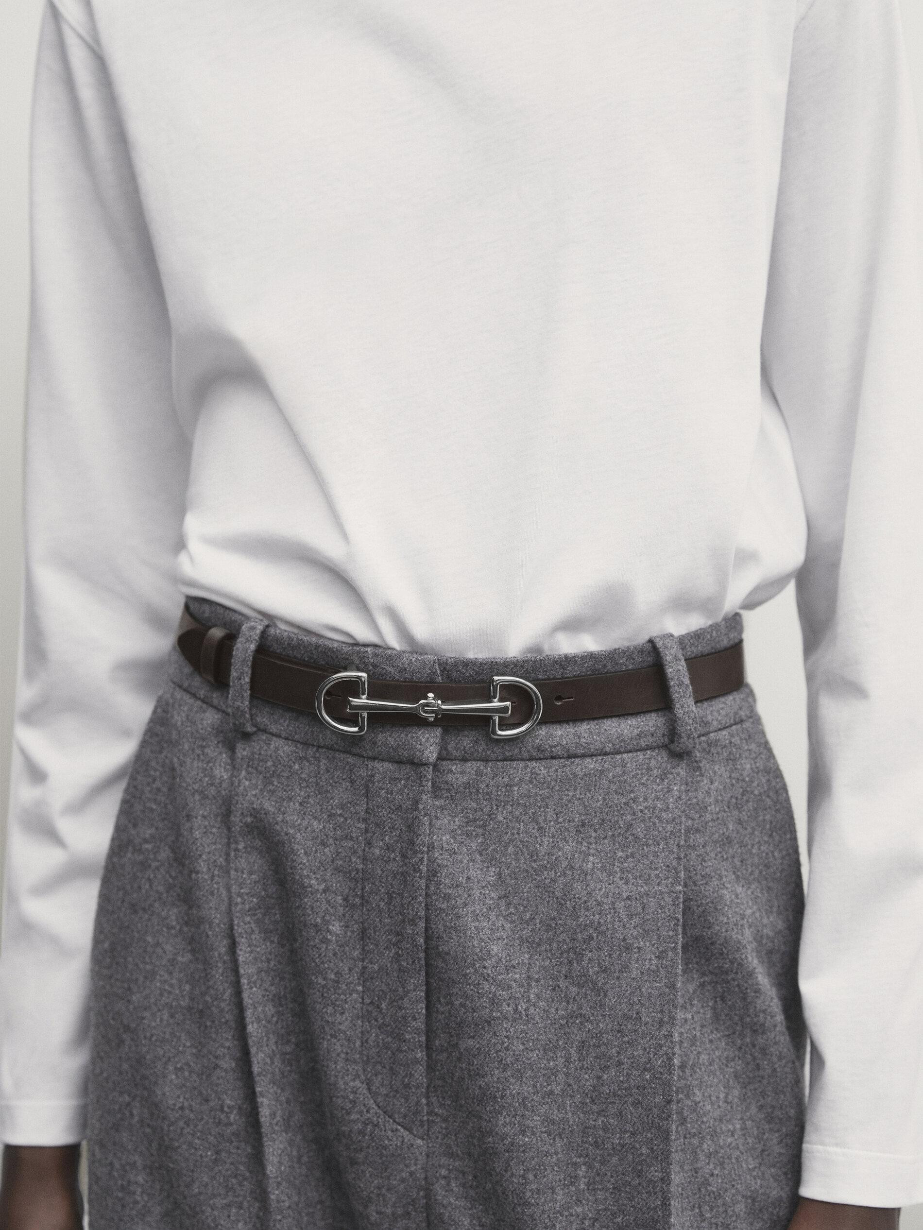 Ledergürtel mit doppelter länglicher Schnalle | Massimo Dutti DE