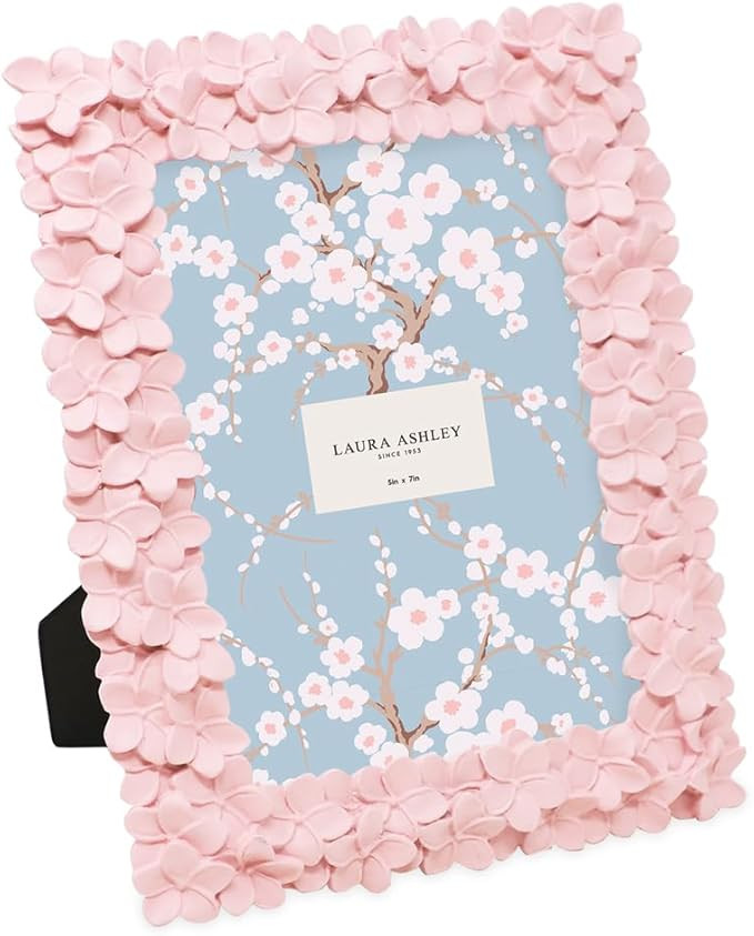 Laura Ashley 5x7 Pink Flower Textured Hand-Crafted Resin Picture Frame with Easel & Hook for Tabl... | Amazon (US)