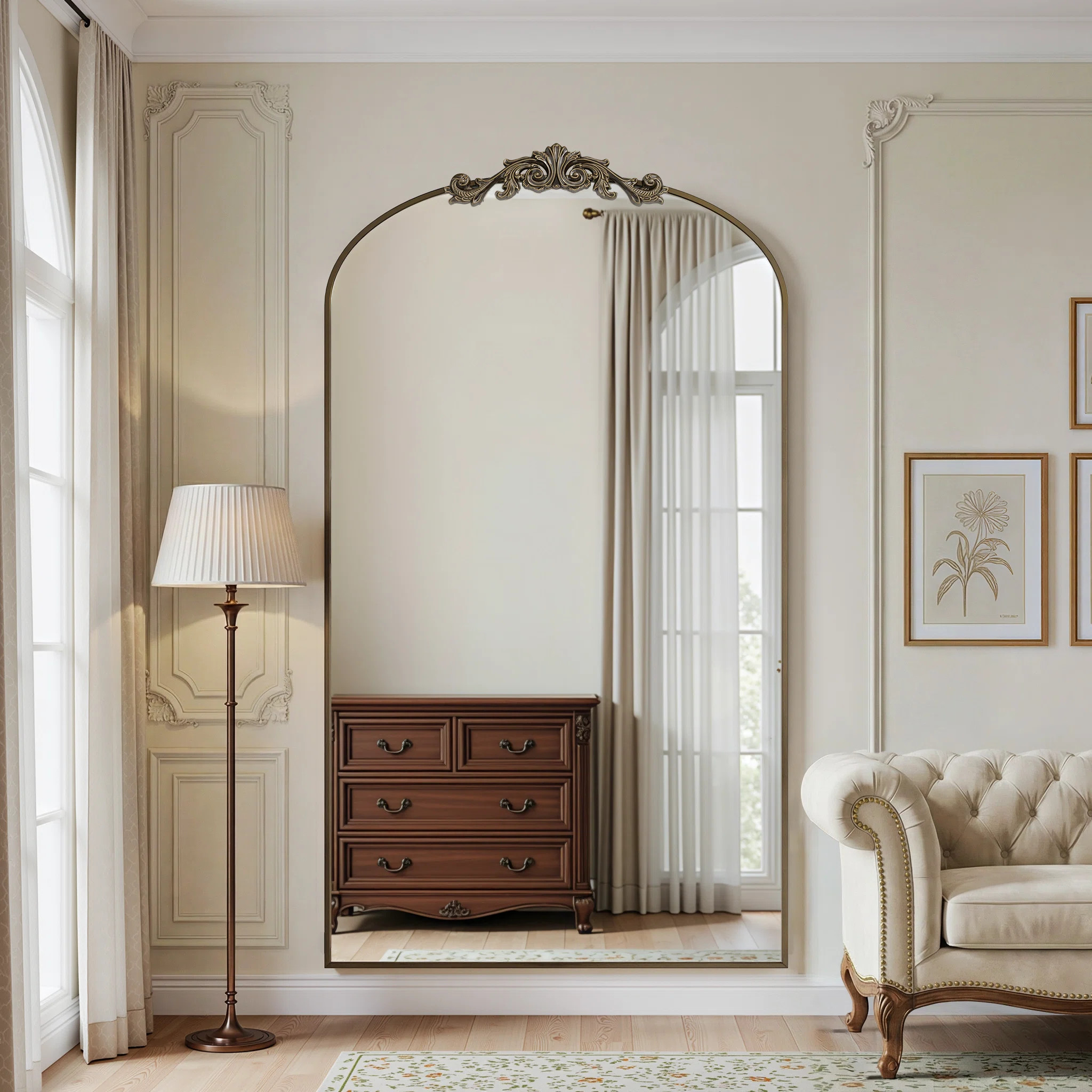 Ebern Designs Vintage Arched Full Length Mirror with Carved, Oversized Floor Mirrors for HomeDeco... | Wayfair North America