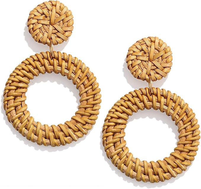 CEALXHENY Rattan Earrings for Women Handmade Straw Wicker Braid Drop Dangle Earrings Lightweight ... | Amazon (US)