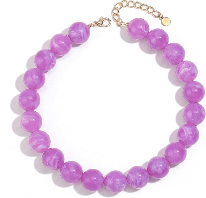 Chunky Beaded Necklace for Women Trendy Boho Collar Statement Necklace Large Round Resin Beads Ch... | Amazon (US)