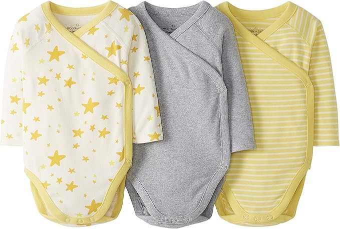 Moon and Back by Hanna Andersson Boys' 3 Pack Long Sleeve Side Snap Bodysuit | Amazon (US)