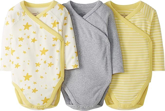Moon and Back by Hanna Andersson Boys' 3 Pack Long Sleeve Side Snap Bodysuit | Amazon (US)