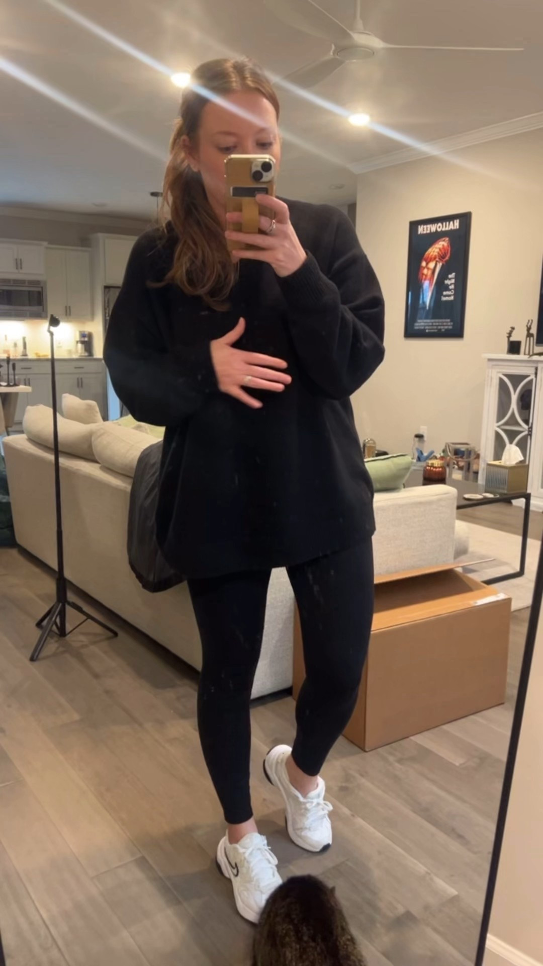 Black oversized vneck sweater / tts wearing a medium 
Black leggings - tts wearing a medium 
Nike sneakers / tts 

#LTKootd #LTKSaleAlert #LTKFindsUnder50