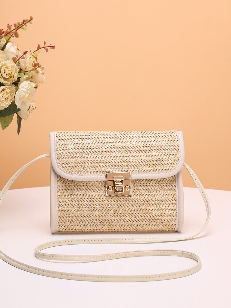 Twist Lock Flap Straw Bag | SHEIN