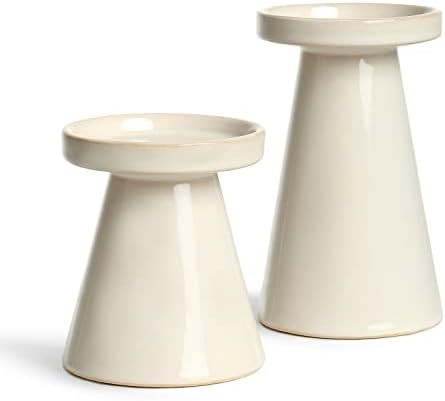 Ceramic Pillar Candle Holders Set of 2 - Home Coffee Table Decor Decorations Centerpiece for Dini... | Amazon (US)