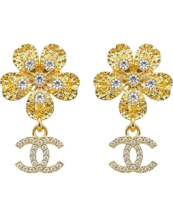 Designer Earrings for Women,Flower drop Earrings,Gold-Tone Crystal Embellished Flower Dangle Earr... | Amazon (US)