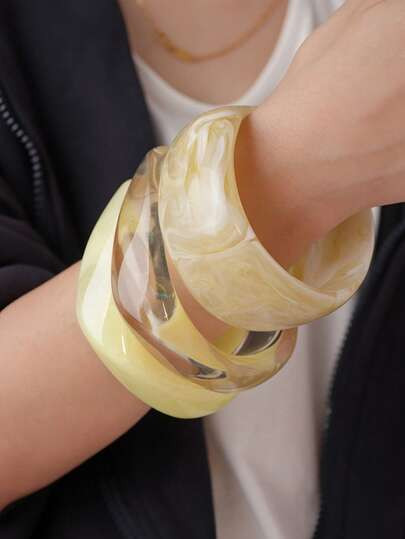 3pcs Yellow Tone Acrylic Bangle Set, Elegant Minimalist Dye Bracelet Combination, Suitable For We... | SHEIN