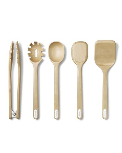Caraway Wooden Utensil Set - 5 Piece Cooking Utensil Set - Spoon, Server, Scraper, Spatula, & Tongs - Made From FSC-Certified Birch Wood - No Microplastics | Amazon (US)