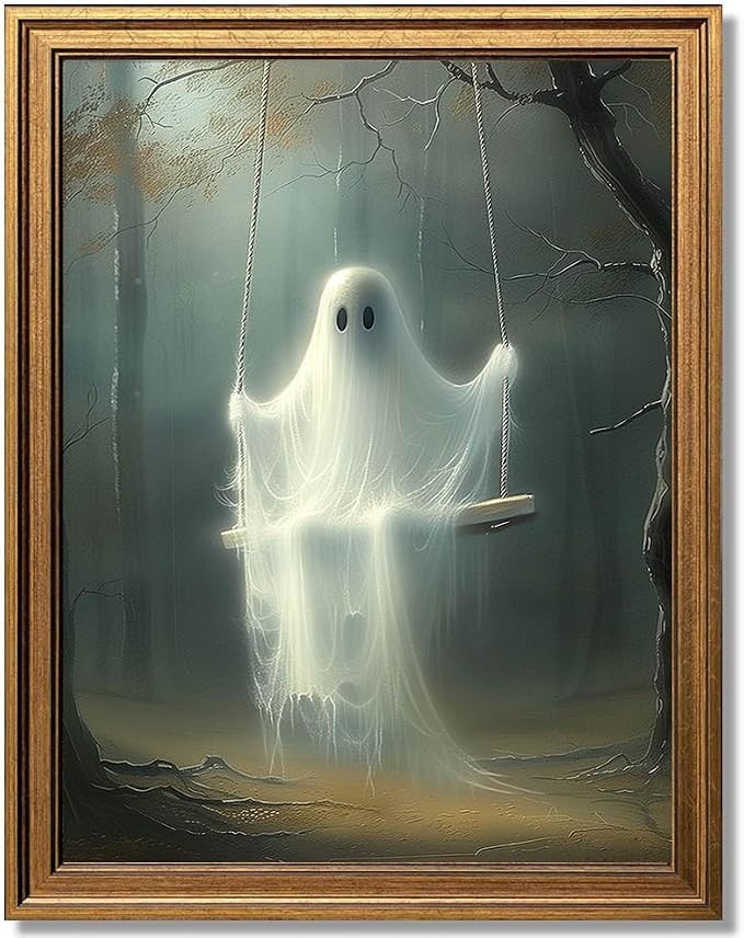 Gold Framed Vintage Halloween Wall Art, Cute Ghost Wall Decor, Gothic Decor Wall Art, Halloween A... | Amazon (US)