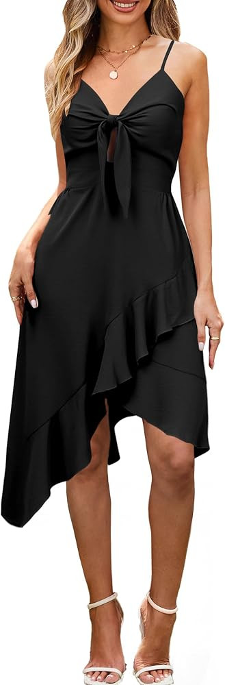 ECOWISH Polka Dot Women Summer Dresses Casual Midi A Line Ruffle High Low Sleeveless Boho Floral ... | Amazon (US)