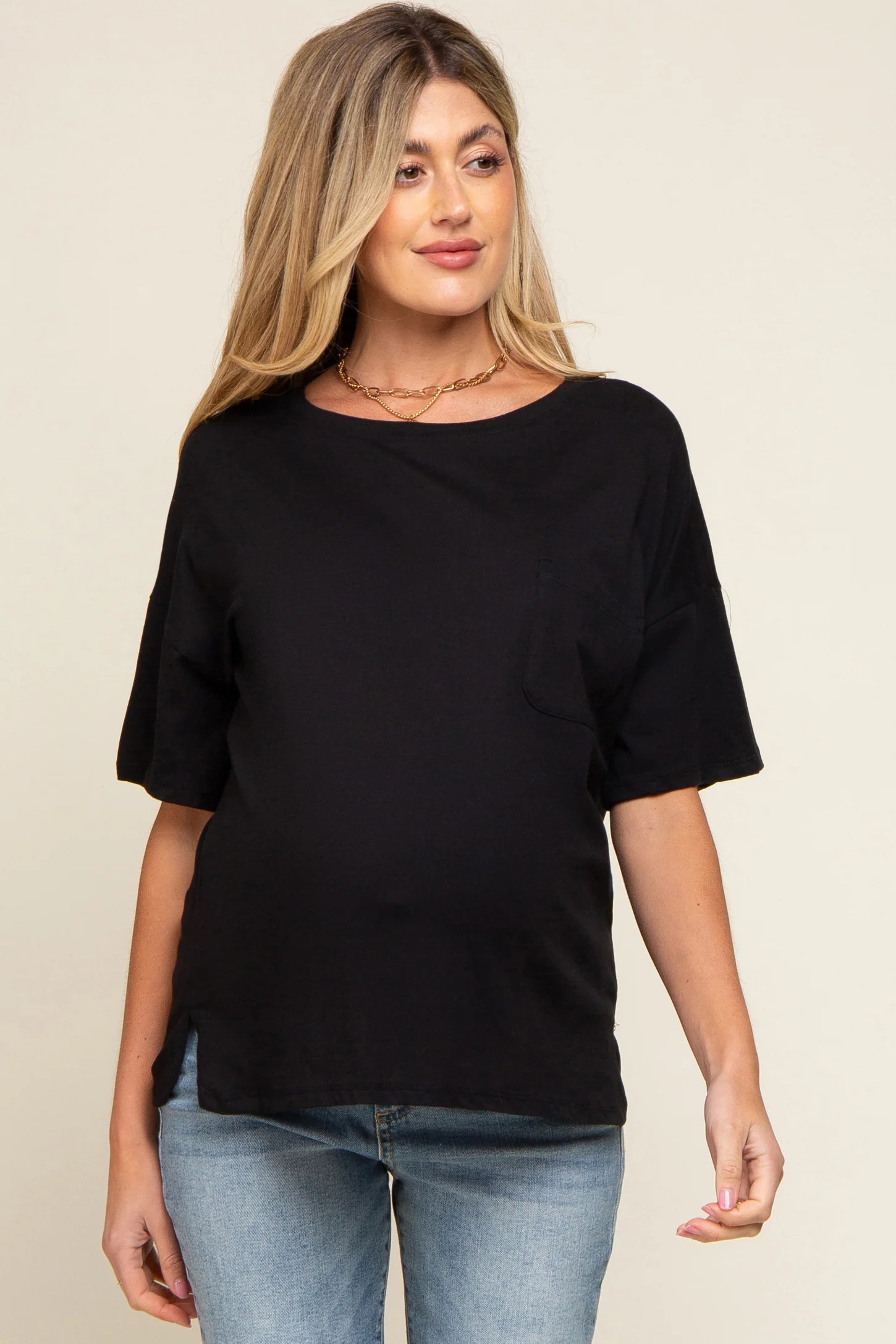 Black Short Sleeve Pocketed Maternity Top | PinkBlush Maternity