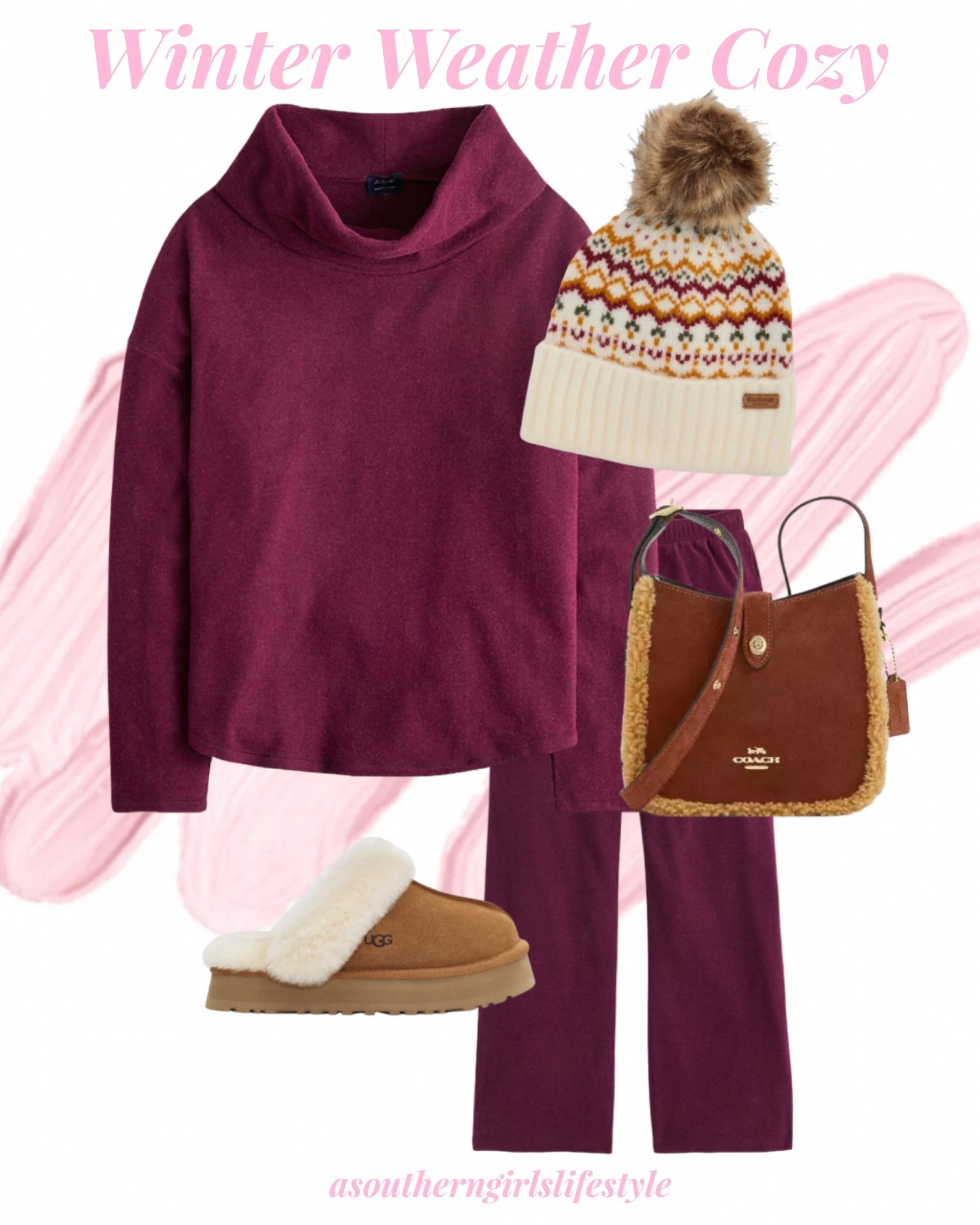 From lounging at home to running around town - coziness for Winter! Christmas ideas too! Some items are on Sale! 

Heather Burgundy Cowlneck Pullover, Heather Burgundy Straight-leg Sweatpant, Fair Isle Knit Beanie with Faux Fur Pom, Shearling Leather Crossbody & UGG Slippers/Slides

Gifts for Her. Winter Outfit  


#LTKSaleAlert #LTKSeasonal #LTKPetite