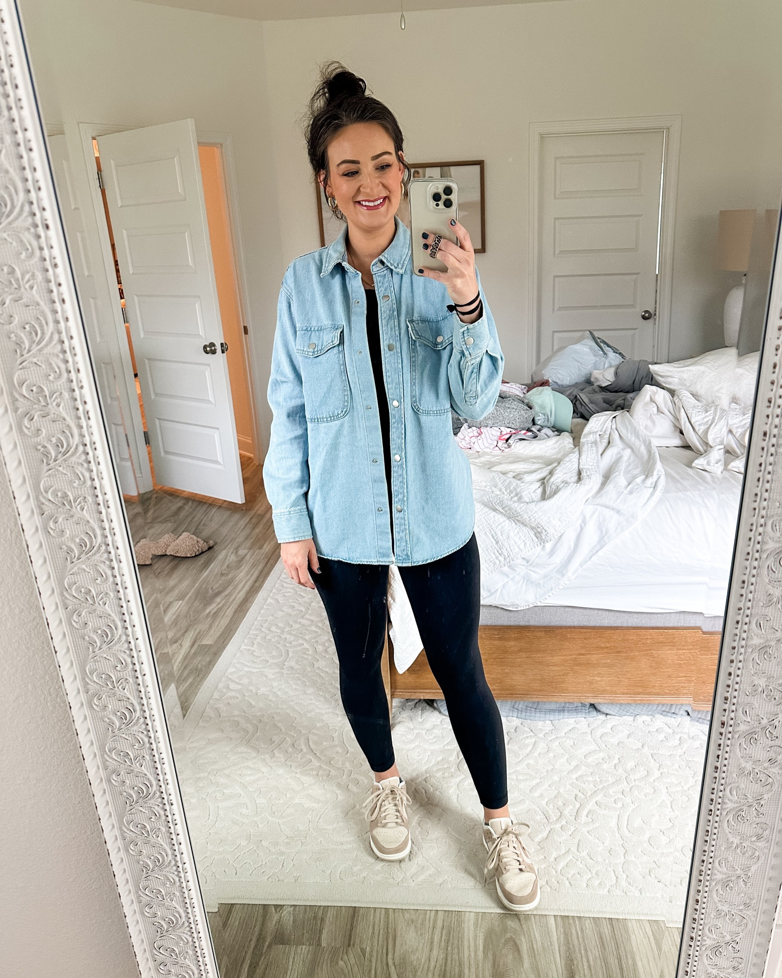 Loving this versatile oversized denim shirt from Target. It’s great to wear alone or as a layering piece like I am here. Fits oversized. I sized down to an XS. 

#LTKGiftGuide #LTKsalealert #LTKworkwear