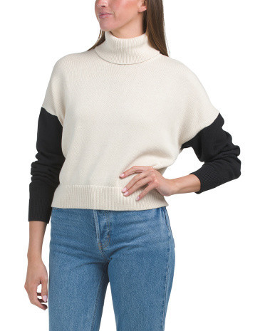Avery Color Block Turtleneck Sweater, Cotton/Polyester | TJ Maxx