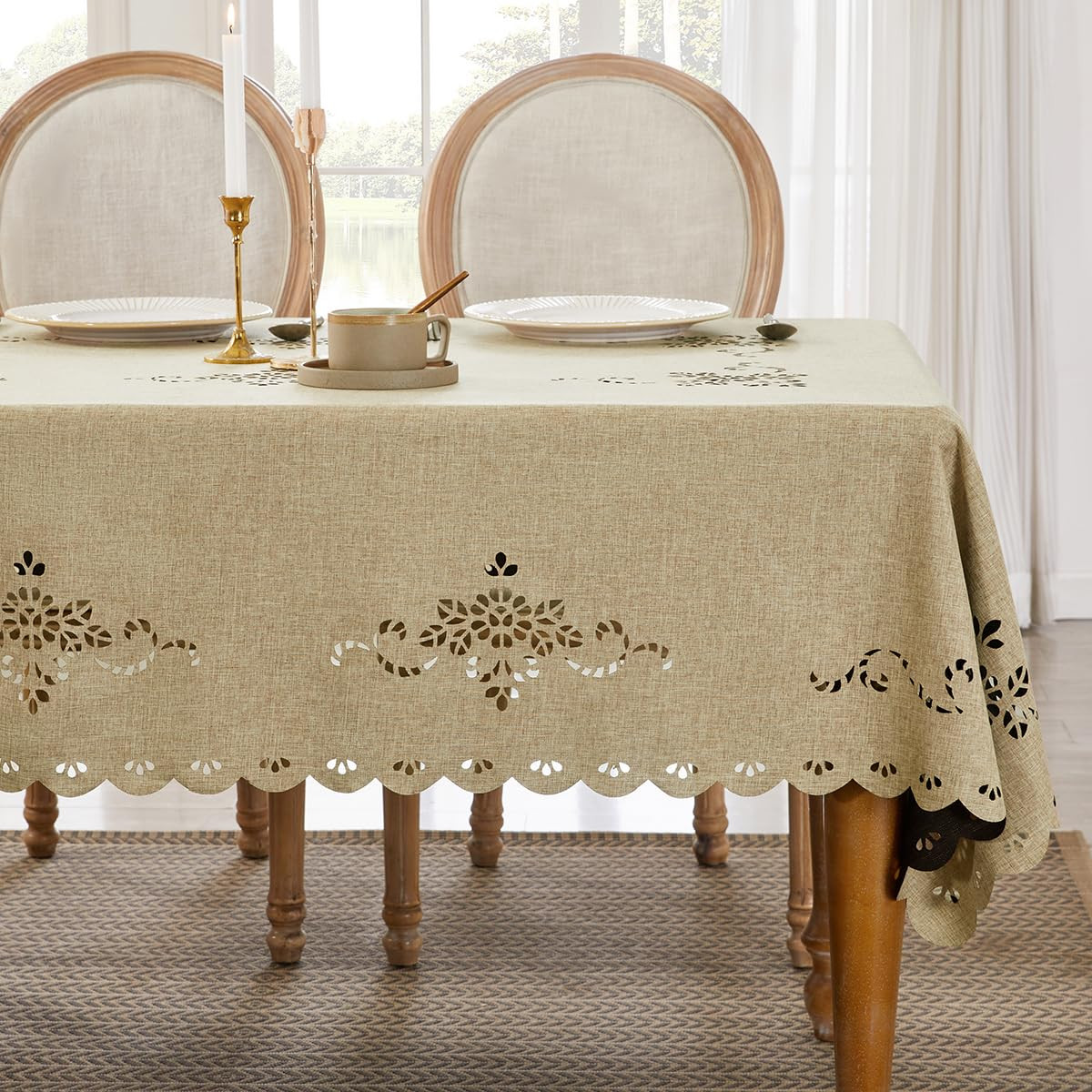 Wracra Macrame Waterproof Table Cloth, Farmhouse Linen Style Rectangle Table Cover, Wrinkle Resis... | Amazon (US)