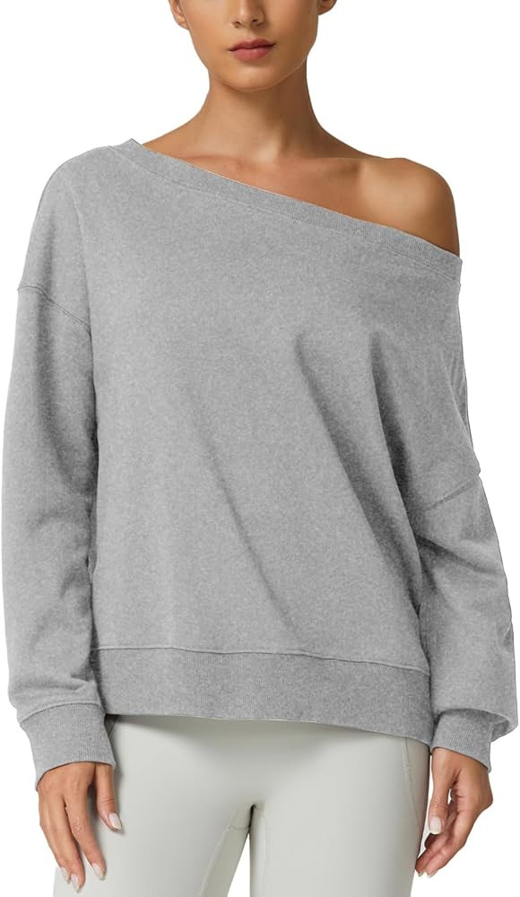 QINSEN Womens Oversized Sweatshirt Long Sleeve Off The Shoulder Pullover Casual Comfy Fall Outfit... | Amazon (US)